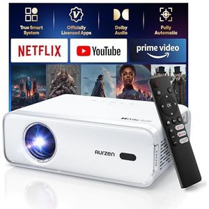 AURZEN Eazze Videoprojector, 4K, officieel, NetfIix, DoIby, Auto Focus/Keystone, HDR10, mini-beamer, wifi, bluetooth, draagbaar, Full HD 1080p, videoprojector, wit