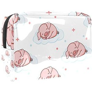 Rustende kleine roze varken wolk sterren print reizen cosmetische tas voor vrouwen en meisjes, kleine waterdichte make-up tas rits zakje toilettas organizer, Meerkleurig, 18.5x7.5x13cm/7.3x3x5.1in, Modieus