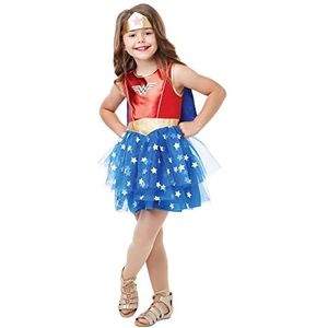 Rubie's Officiële DC Wonder Woman Deluxe Kinderkostuum, superheld fancy jurk, kindmaat medium leeftijd 5-6, hoogte 116 cm