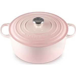 Le Creuset Signature gietijzeren braadpan met deksel, Ø 28 cm, rond, geschikt voor alle warmtebronnen en inductie, volume: 6,7 l, 6,125 kg, schelproze, 21177287774430