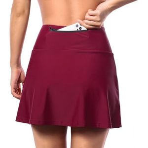 WENNEWU Women's Cycling Skirt, Cycling Shorts, 2-in-1 Short Trousers, Bicycle Skort with Inner Shorts, with Pocket and High Waist, for MTB Gym Golf Running,Rood,EU S