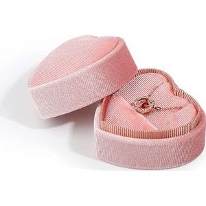 Nieuwe Sieraden Doos Gift Ring Box Strik Sieraden Organizer Box hartvormige Corduroy Doek Ketting Box Ring Verpakking Box-Pink-02
