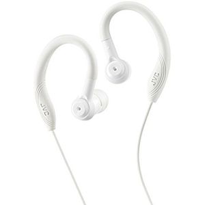 JVC HAEC10W Sport In-Ear Oortelefoon Hoofdtelefoon Zweetbestendig met Secure Fit Over Ear Clip en S/M/L formaat Oor Tips - Wit, 6 cm x 19 cm x 3 cm