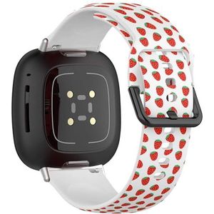 Zachte sportband compatibel met Fitbit Sense / Sense 2 / Versa 4 / Versa 3 (rode aardbei seizoen fruittextuur) siliconen armband accessoire