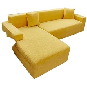 Fluwelen Stretch Sofa Cover for 1/2/3/4 Seat L-vormige sectionele bankhoezen Premium meubelbeschermer Antislip met elastische banden for huisdieren Honden(Color:Geel,Size:3 Seater(190-230cm))