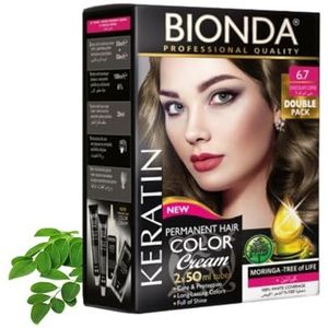 BIONDA Professional Permanente Haarkleur Color Cream 6.7 Chocolate Koffie 200ml | Dubbelpak | Keratine & Moringa Care | Langdurige, intense kleur met glans | 100% grijsdekking