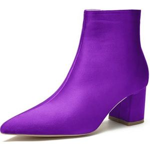Chelsea Enkellaarsjes - Donkerpaars - Chunky Blokhak - Puntige Neus - Kantoor