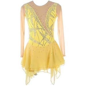 Nnnydjy Klassieke Meisjes Kunstschaatswedstrijdjurken Vrouwen Schaatsprestatierok Spandex Roller Sports Danskostuum Ritmische Gymnastiekpakjes,Geel,11_13Years