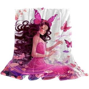 YTYVAGT Gooi dekens voor vrouwen, bankdekens en plaids, vlinder elf jungle meisje, 59x51 inch