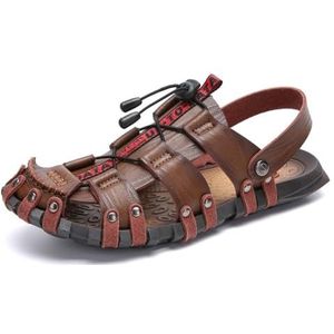 Casual zachte sandalen voor mannen, handgemaakte gesloten teen strandschoenen, mode zomer trek op vissersschoenen, Donkerbruin, 41 EU