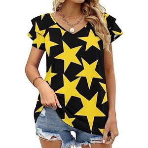 Vlag ster dames casual tuniek tops ruches korte mouwen T-shirts V-hals blouse T-shirt