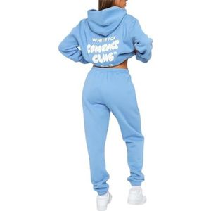 CheJooe Witte Fox Dupe Hoodie Trainingspak Womens Leisure Suits Dames 2 Stuk Warme Outfit Volledige Set Activewear Gym Wear Jogger Track Suits Womens Kleding, Blauw, XXL