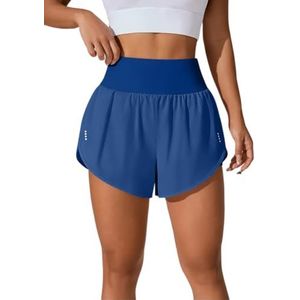 FASHIONISM Dames hoge taille ruches detail actieve slijtage skort dames zomerkleding casual losse pasvorm yoga hardlooprokken pak van 2, koningsblauw, XS