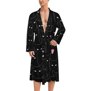 Zwarte kat badjas zachte badjas pyjama nachtkleding loungewear ochtendjas met riem 2XL