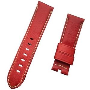CBLDF Topkwaliteit 24 Mm Bruin Grijze Vintage Retro Italië Lederen Horlogeband Compatibel Met Panerai Band Horlogeband Vlinder Gesp Riem (Color : Red strap, Size : With buckle)