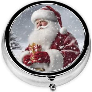 Pillendoosje met spiegel, retro pillendoosje met 3 vakken, kerstman, sneeuwgeheim, kleine pillenorganizer voor portemonnee of zak, decoratieve metalen medicijnen, vitamine-organizer, unieke geschenken