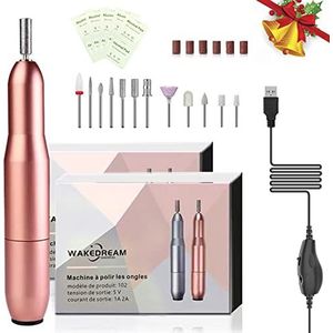 WakeDream Elektrische nagelvijl, 12-in-1, professionele nagelvijl, manicure, krachtige en stille machine, draagbaar, manicureset, pedicure voor salon en thuis (rosé-goud)