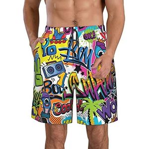 PHTZEZFC Kleurrijke patroonprint heren strandshorts zomer shorts met sneldrogende technologie, lichtgewicht en casual, Wit, M