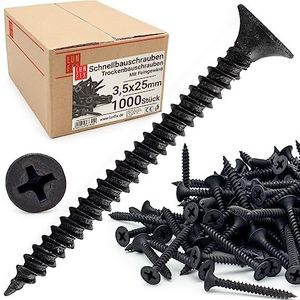 Lun Fix Gipsplaatschroeven 3,5 x 25 mm (1000 stuks) | gipsplaatschroeven met fijne schroefdraad | gipsplaatschroeven | zwarte gipsplaatschroeven
