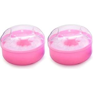 2 stuks roze lege plastic bladerdeeg doos met poederdonsje en transparante hoes baby huidverzorging talkpoeder opslag houder make-up case draagbare navulbare container pot pot pot voor reizen