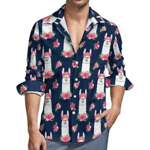 Bloemen lama alpaca casual heren shirts lange mouw met zak Hawaiiaans shirt vakantie 3XL