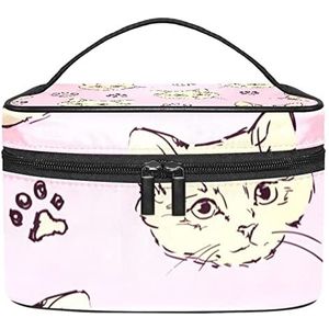 Kattenpatroon make-up organizer tas, reismake-up tas organizer case draagbare cosmetische tas voor vrouwen en meisjes toiletartikelen, Meerkleurig, 22.5x15x13.8cm/8.9x5.9x5.4in