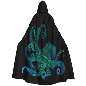 Blauwe Aquarel Octopus Hooded Mantel Unisex Volledige Lengte Mantel Cape Halloween Kerst Mantel Cosplay Kostuums Party Cape