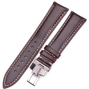 LQXHZ 18-24mm Dames Heren Vintage Gladde Horlogeband Band Donkerbruin Lederen Armband Metalen Vlinder Inzet Gesp Gesp (Color : Dark Brown, Size : 19mm)