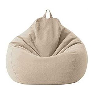 Kisbeibi Bean Bag Chair Cover (geen vulstof), zacht linnen, gevulde dierlijke opslag of memory foam zak bonenzak voor volwassenen, kinderen, tieners (kaki, maat: 70x80cm)