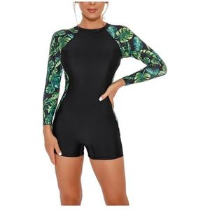 Badpak voor dames met lange mouwen, met ritssluiting, surfen, bloemen, voor meisjes, zonwering (wit, L)