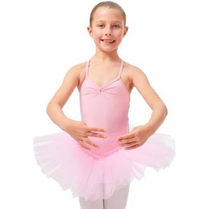 tanzmuster Balletjurk meisjes tutu - Kim - (92-170) zachte katoenen stof - glitterstenen - balletshirt voor kinderen met tule rok, 01, roze., 128/134 cm