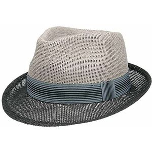 Lipodo Twotone Trilby Strohoed Dames/Heren - strand hoed zonnehoed stro met ripsband voor Lente/Zomer - XL (60-61 cm) zwart-grijs