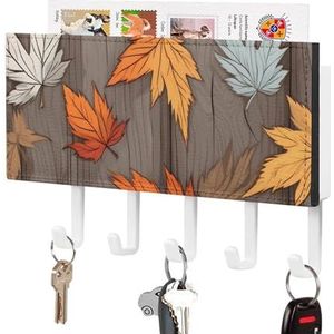 Esdoornbladeren op rustieke houten plank herfst sleutelhouder voor muur sleutelhangers organizer wandmontage sleutelrek met 5 haken