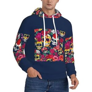 Ouyniei Sugar And Skulls And Flowers Hoodie met capuchon voor heren, sweatshirt, warme jassen, lange mouwen, pullover met capuchon, Zwart, XS