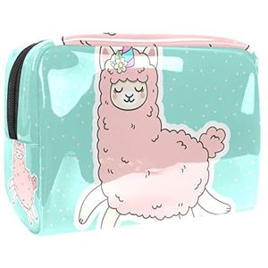 Cosmetische tas voor dames,kleine make-uptas voor portemonnee,Roze Eenhoorn Alpaca,Cosmetische reistas,make-uptasje