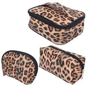 Make-uptasje, luipaardprint Stijlvolle make-uptassen met grote capaciteit Set van 3 toiletartikelen voor zakenreis