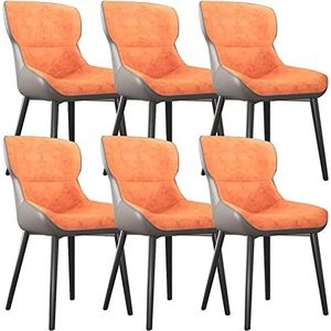 GEIRONV Eetkamerstoel set van 6, met ergonomische rugleuning en koolstofstalen metalen poten moderne lederen salonstoelen uit het midden van de eeuw Eetstoelen (Color : Orange, Size : 85 * 48 * 40cm)