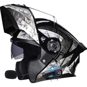 VVPEC Volledig opklapbare motorhelm Bluetooth motor modulaire helm, met anti-condens dubbele vizieren DOT/ECE goedgekeurd, met dubbel vizier Ingebouwde luidspreker Headset microfoon for heren Dames(7,