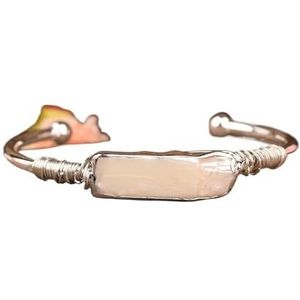 Vrouwen Witte Parel Kralen Open Manchet Bangle Parel Armband Handgemaakte Draad Gewikkeld Koperen Armband Sieraden Tiener Cadeau (Color : Pearl Silver-01)