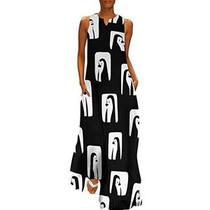 Schattige pinguïn dames enkellengte jurk slim fit mouwloze maxi-jurk casual zonnejurk XL