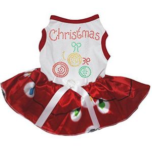 Petitebelle Hond Jurk Kerstmis Decoratie Wit Shirt verlichting Rood Tutu, Large, Rood
