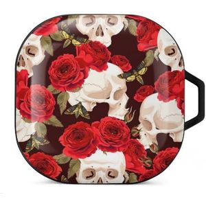 Skulls And Red Roses Oortelefoon Hoesje Compatibel met Galaxy Buds/Buds Pro Schokbestendig Hoofdtelefoon Case Cover Zwart-Stijl