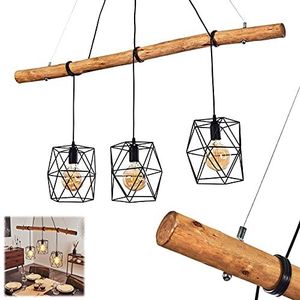 Hanglamp Seegaard, hanglamp van metaal/hout in zwart/bruin, 3 lampen, 3 x E27, moderne hanglamp, zonder gloeilampen