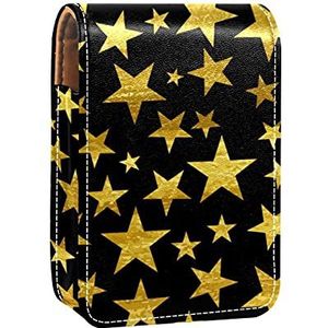 Make-up lippenstift hoesje voor buiten zwarte achtergrond met sterren draagbare lippenstift organizer met spiegel dames mini make-up tas neemt tot 3 lippenstift, Veelkleurig-1, 9.5x2x7 cm/3.7x0.8x2.7 in
