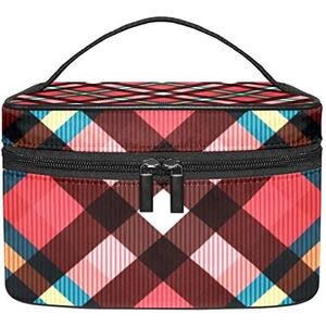 Make-up Organizer Bag, Travel Makeup Bag Organizer Case Draagbare Cosmetische Tas voor Vrouwen en Meisjes Toiletartikelen Rood Plaid, Meerkleurig, 22.5x15x13.8cm/8.9x5.9x5.4in