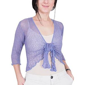 Mimosa Gehaakt damesvest, glitter of effen, elastisch, kant, visnet, omslagdoek, open vest, maat 34-58, Wisteria, Eén Maat