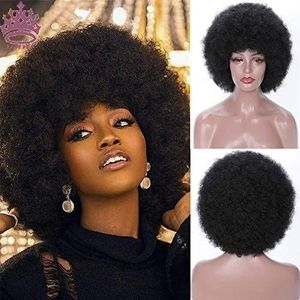 Pruiken Zachte Afro-pruik 70s Voor Vrouwen Afro Kinky Curly Hair Wigs Natuurlijke Korte Afro-krullende Pruik Pruiken Voor Vrouwen (Color : Black, Size : A)