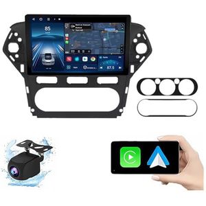 Android 14.0 2 Din Autoradio 9"" Touchscreen Auto Stereo voor Ford Mondeo 2010-2014 met Draadloze Carplay Android Auto GPS navigatie AHD Omgekeerd beeld Stuurwielbediening(P4(4G+64G))