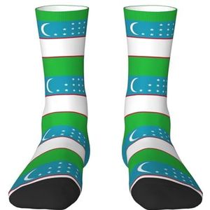 Evengigy Vlag van de Republiek Oezbekistan Grappige Sokken Crazy Fashion Cool Gepersonaliseerde Zachte Crew Sokken voor Mannen Vrouwen Unisex, Wit, One size