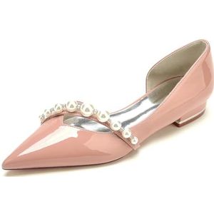 EICOFF Trouwschoenen Flats Dames Gesloten Teen Lage Hakken Pumps voor Vrouwen Parels Slip-op Bruidsschoenen Bruiloft Party Werk Sandalen,Nude pink,36 EU